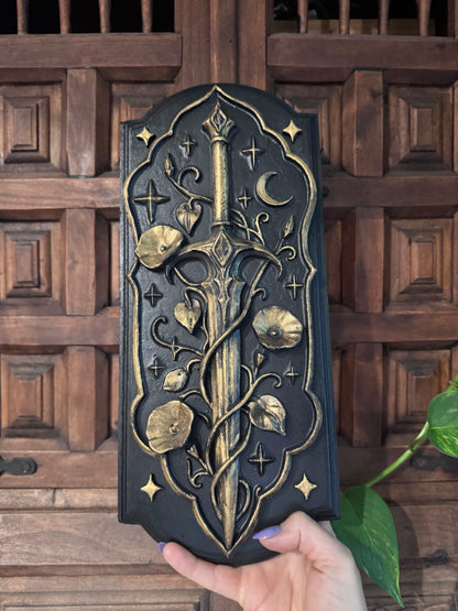 The Moonlit Relic | Gold Fantasy Wall Plaque