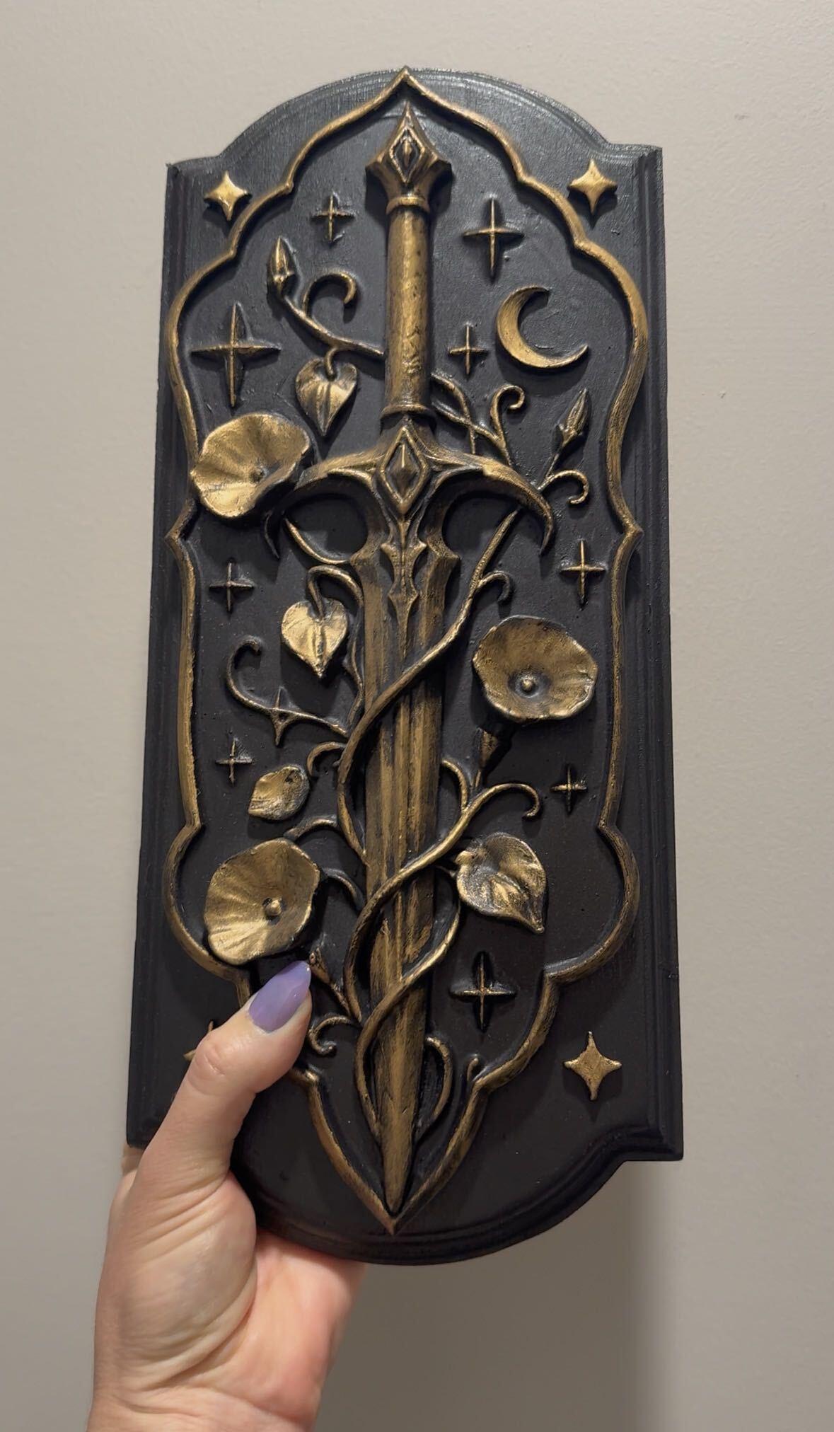 The Moonlit Relic | Gold Fantasy Wall Plaque